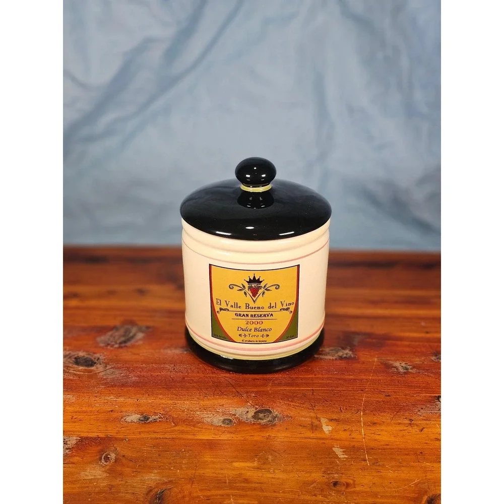 Vintage OGGI Wine Label Ceramic Canister With Lid 7 In